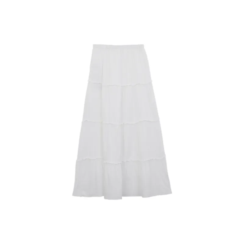 ETSE Casual Long Skirts Women's White-1