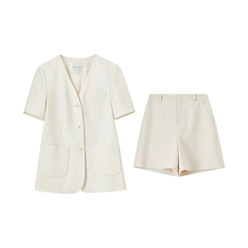 SENTUBILA Casual Suits Women's Beige Apricot-4