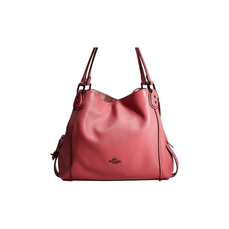 COACH Edie Polished Pebbled Leather Tote Bag Shopping Bag Handbag Shoulder Bag Women's Burgundy-2