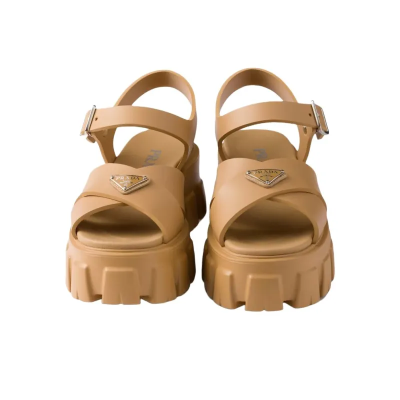 PRADA Monolith One Strap Sandals 5.5cm Women's Brown-2