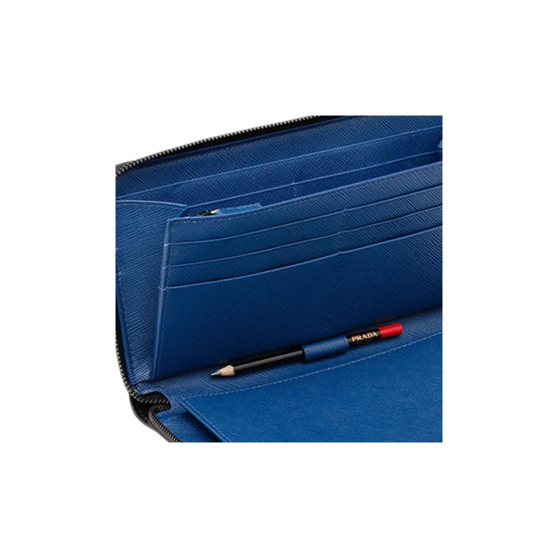 PRADA Cow Leather Clutches Wallets Men's Black-4