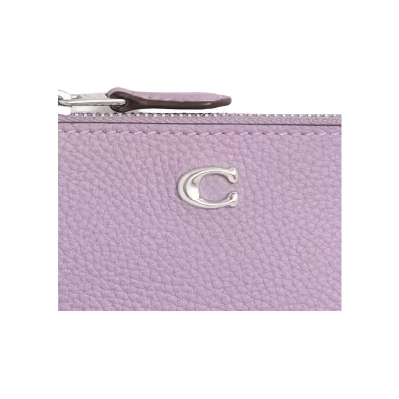 COACH Mini Id Skinny Polished Grained Leather ID Holder Wallet Mini Women's Light Purple-4