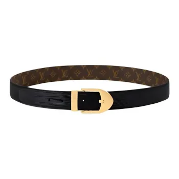 LOUIS VUITTON Leather Canvas Metal Metal Parts Coated Canvas Leather Belts Women's Black Width  3CM