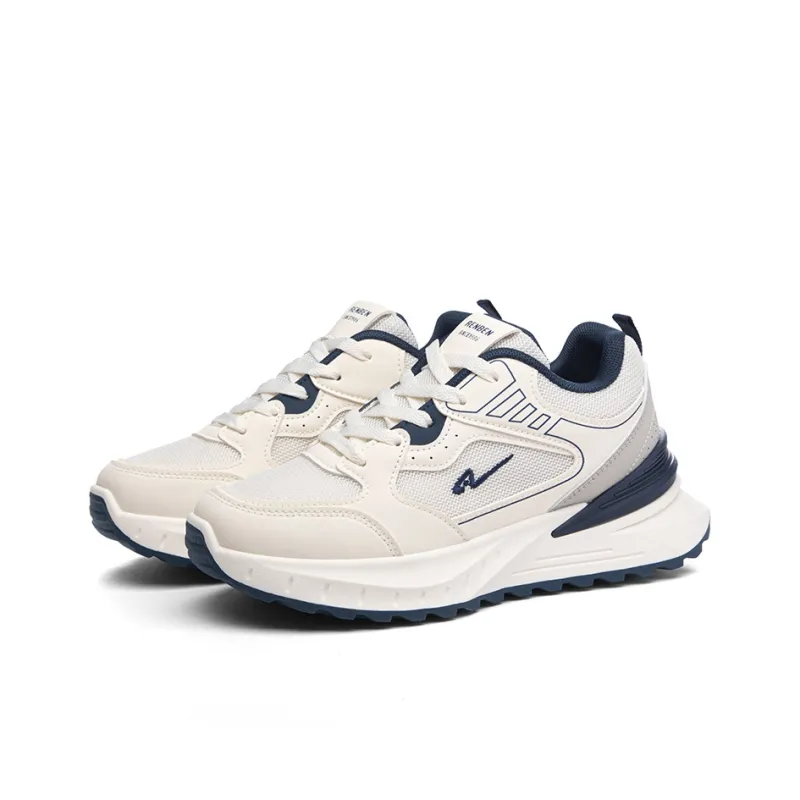 RENBEN Anti-Slip And Wear-Resistant Breathable Low-Top Skateboard Shoes Unisex White Dark Blue-1