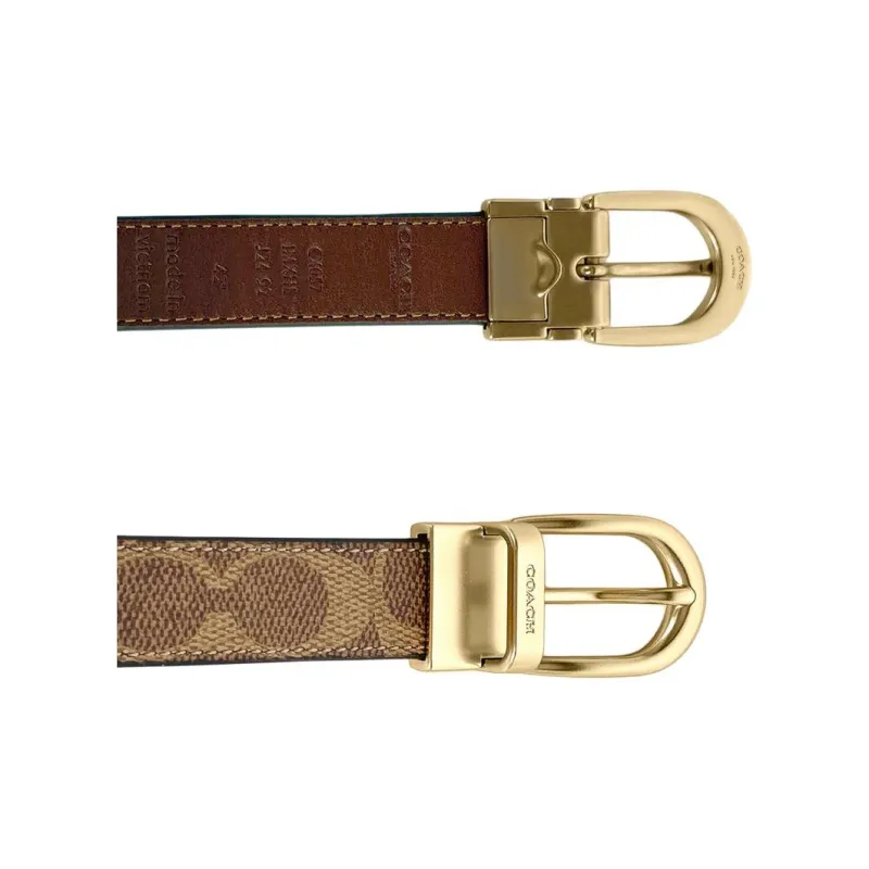 COACH Coated Canvas Leather Belts Unisex Gold/Tan/Brown Width  2.5cm-4