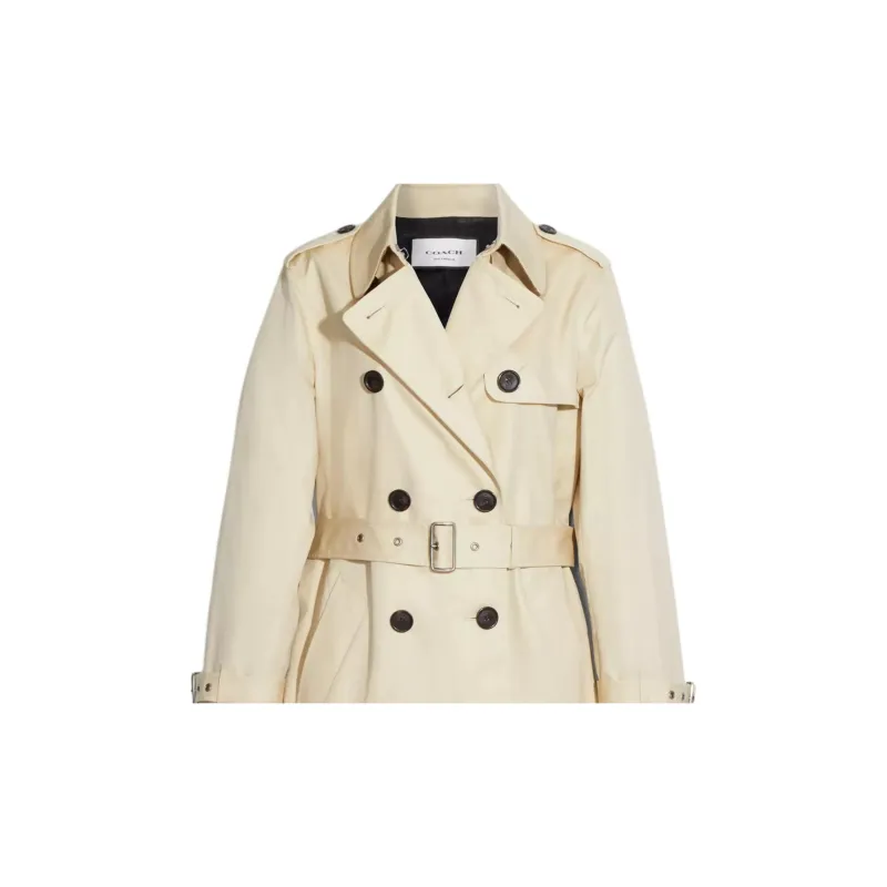 COACH Solid Short Trench Trench Coat Women's Ecru-3
