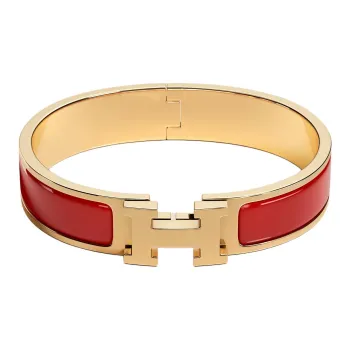 HERMES Gold Plated, Enamel Wristbands Women's Red