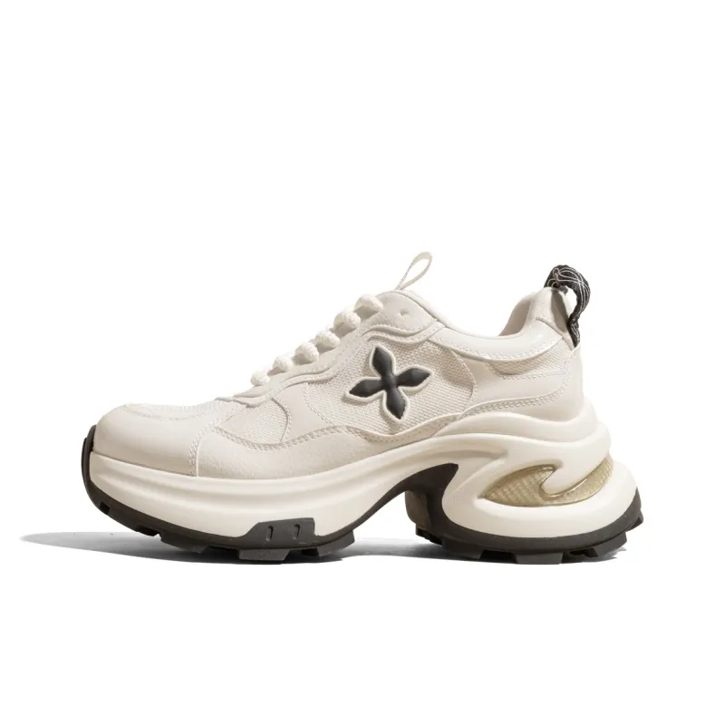 KODI Wear-Resistant Breathable Height Increasing Low-Top Chunky Sneakers Women's Cream Beige-0