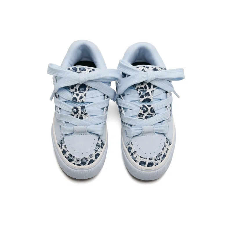 ABCIO Skateboard Shoes Unisex Low Top Leopard Print Blue-3