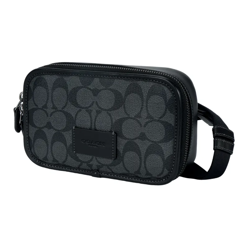 COACH Canvas With Leather One Shoulder Crossbody Fanny Pack Trumpets Men's Black-2