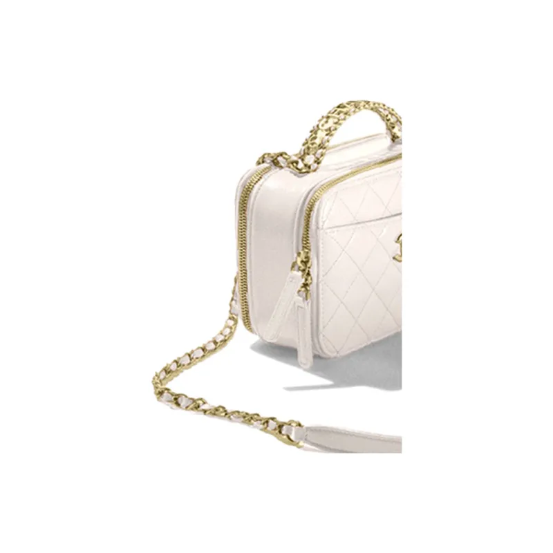 CHANEL Shiny Calfskin Camera Bag, Trunk Bag, Handbag Women's White-4