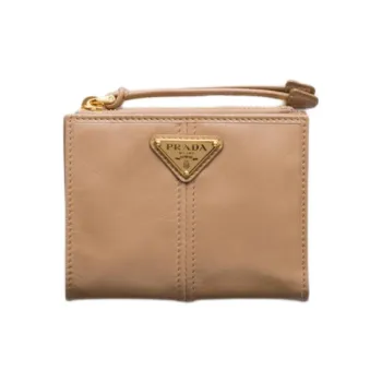 PRADA Soft Cow Leather Wallet Small Size Women's Beige