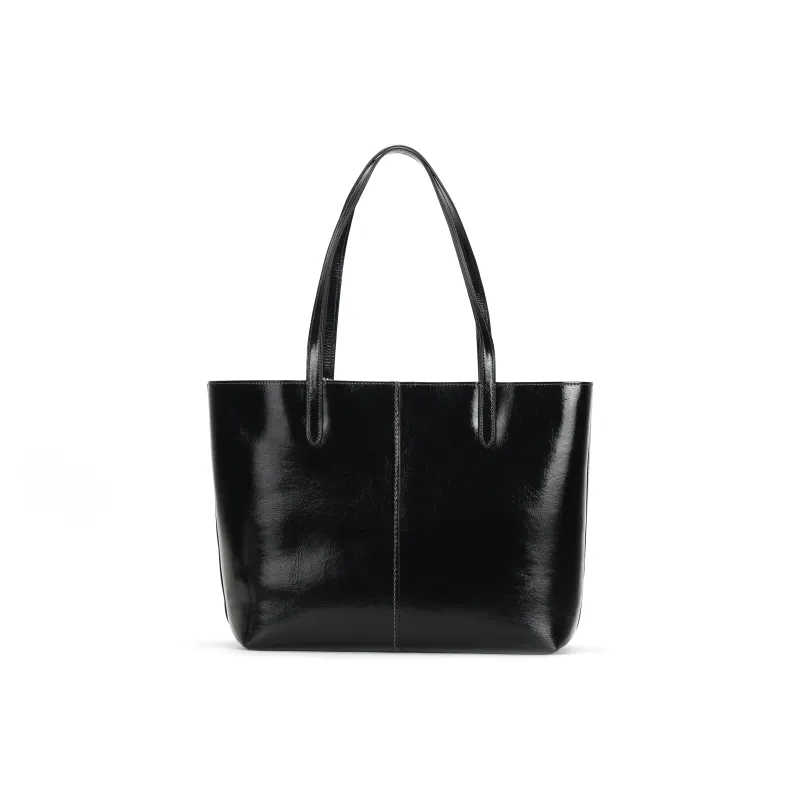 COACH Cow Split Leather Tote Bag Shopping Bag Handbag Shoulder Bag Large Size Women's Black-4