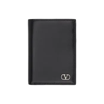 Valentino Calfskin Leather Card Holder Men's Black