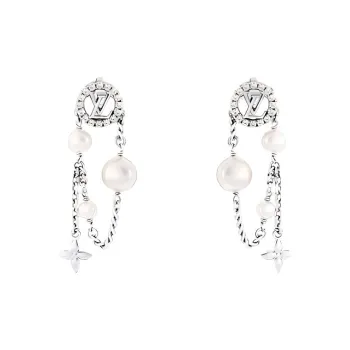 LOUIS VUITTON Metal Resin Bead Earrings Women's Silver