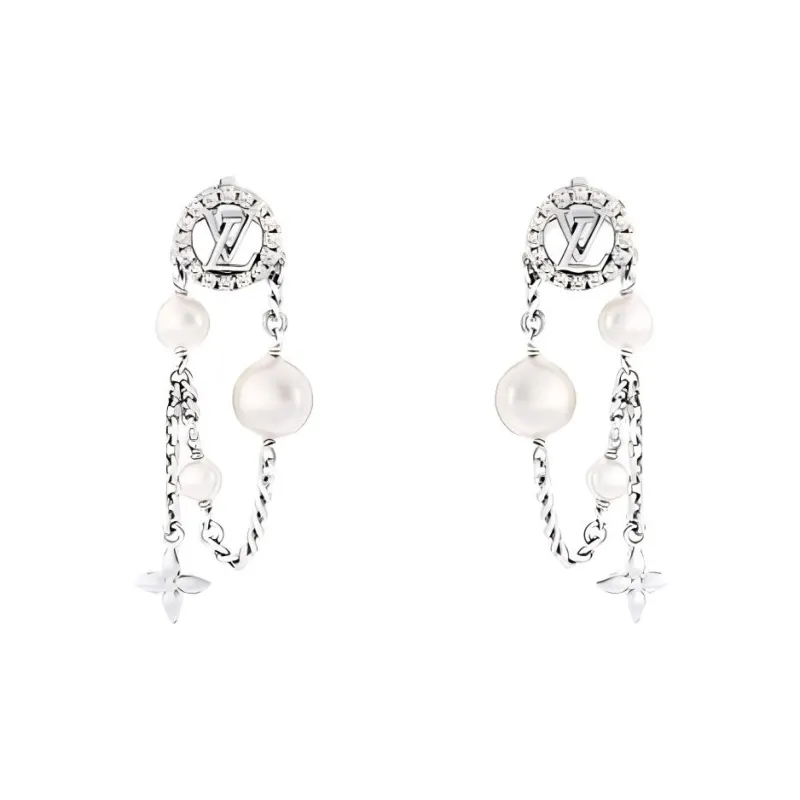 LOUIS VUITTON Metal Resin Bead Earrings Women's Silver-0