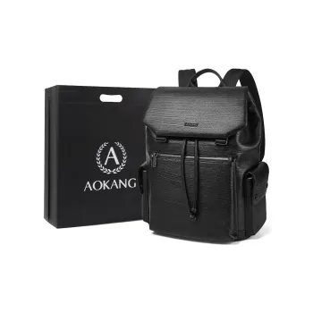 AOKANG Cow Leather Backpacks Large Size Men's Classic Black