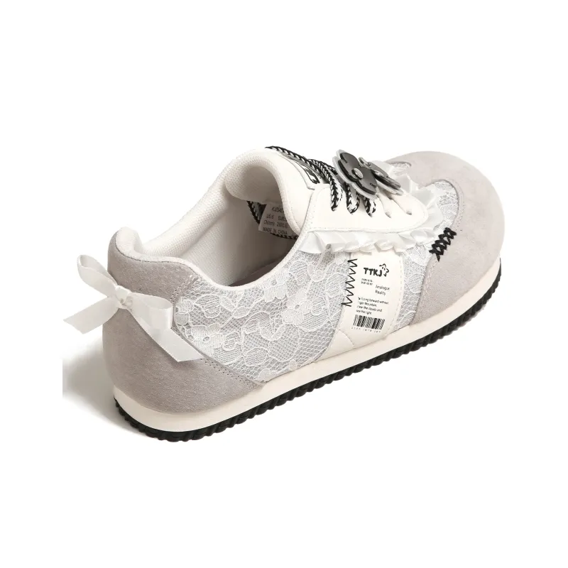 TTKJ Fashion Lace Floral Bowknot Bucan Non slip Lightweight Low Top Casual Shoes Women's Galaxy White-4