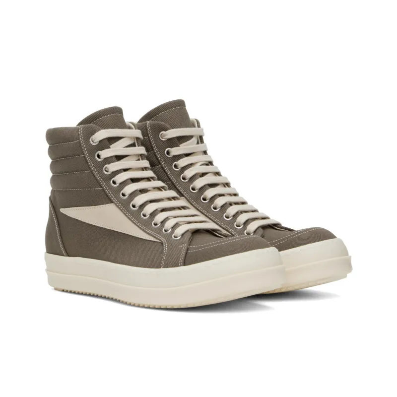 Rick Owens DRKSHDW High Top Canvas Shoes Men's Gray Green-2