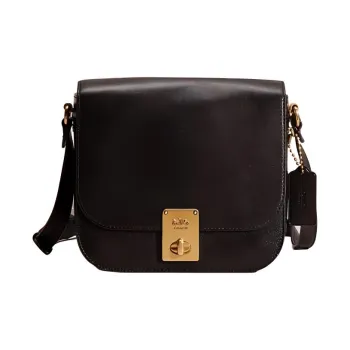 COACH Hutton Refined Leather Saddle Bag, Shoulder Bag, Crossbody Bag Trumpets Women's Black