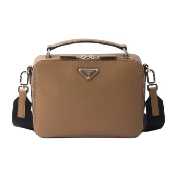 PRADA Saffiano Calfskin Shoulder Bags Handbags Medium Size Women's Caramel