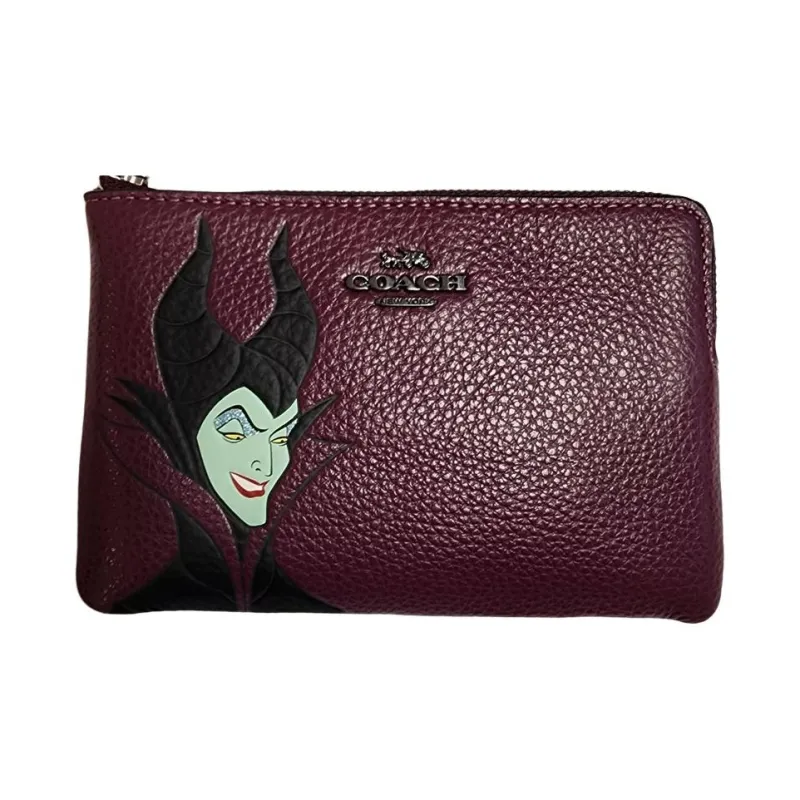 COACH Disney Collaboration Corner Zip Pebbled Leather Coin Purse Wrist Bag Clutch Small Size Women's Purple-2