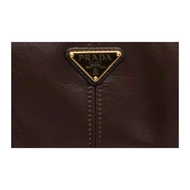 PRADA Cow Leather Wallet Trumpets Women's Dark Brown-4