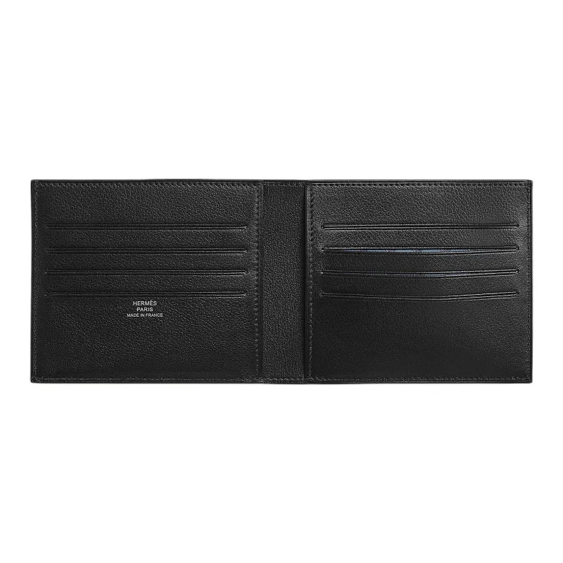 HERMES Citizen Twill Evergrain Calfskin Card Holder Regular Men's Black & French Blue & Sapphire Blue-1