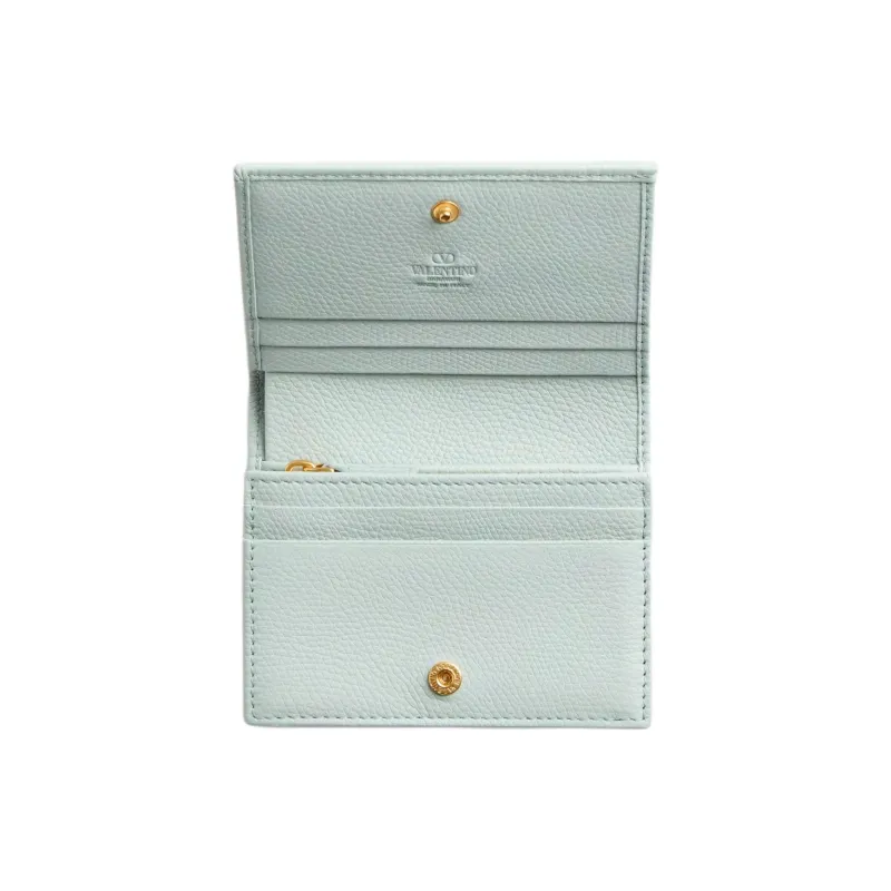 Valentino VLogo Signature Grained Calfskin Wallet Women's Gray Green-3
