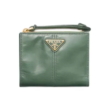 PRADA Soft Cow Leather Wallet Women's Green