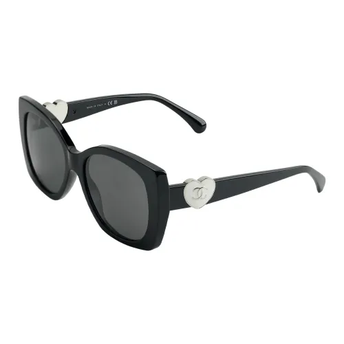 CHANEL Acetate Butterfly Sunglasses Women's Black
