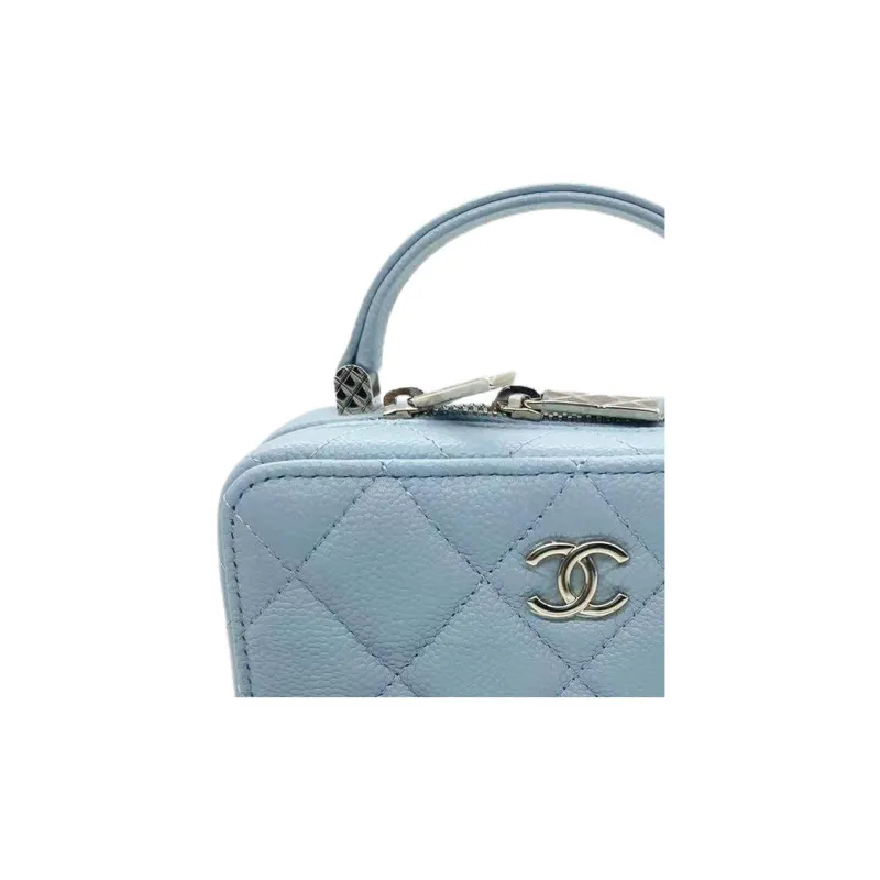 CHANEL 22P Litchi Grain Cow Leather Box Bag, One Shoulder Handbag Mini Women's Blue-2