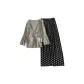 8308.4# Three-Piece Set, Light Gray Camisole+Light Gray Coat+Polka Dot Black Pants