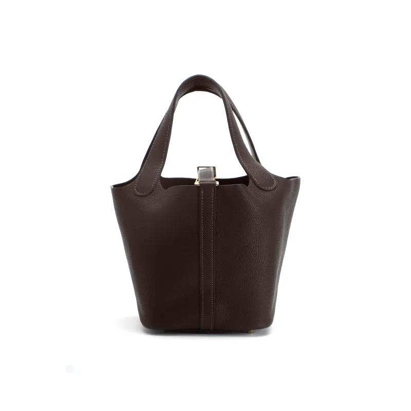 HERMES Picotin Lock Barenia Faubourg Saddle Leather Basket Bag Handbag Bucket Bag 18 Women's Ebony-5