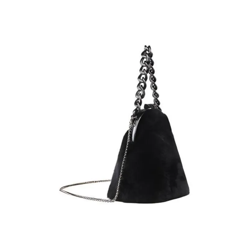 DEERE JACK Rabbit Fur Shoulder Bag, Crossbody Bag, Handbag Medium Size Women's Black-1