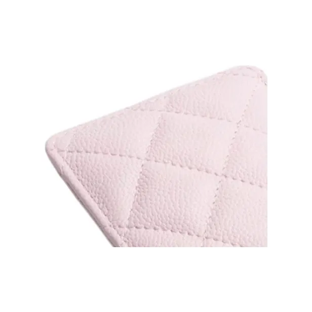 CHANEL 22c Early Spring Grain Embossed Calfskin Necklace Pouch Card Holder Women's Pink-4