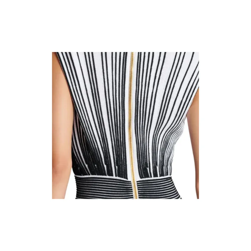 BALMAIN Two tone Flared Knitted Dress-6