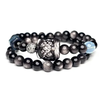MOUNTAINS AND MANS Obsidian New Chinese Style Stackable Good Luck Beaded Bracelet Men's