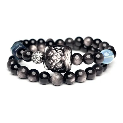 MOUNTAINS AND MANS Obsidian New Chinese Style Stackable Good Luck Beaded Bracelet Men's