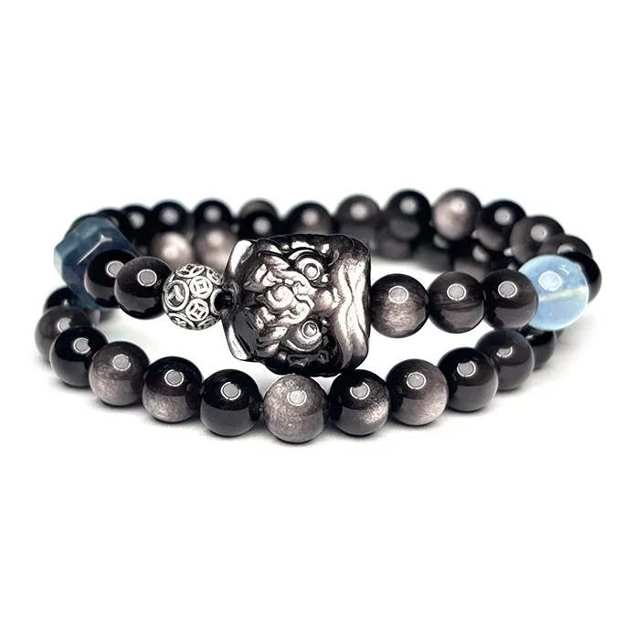 MOUNTAINS AND MANS Obsidian New Chinese Style Stackable Good Luck Beaded Bracelet Men's-0