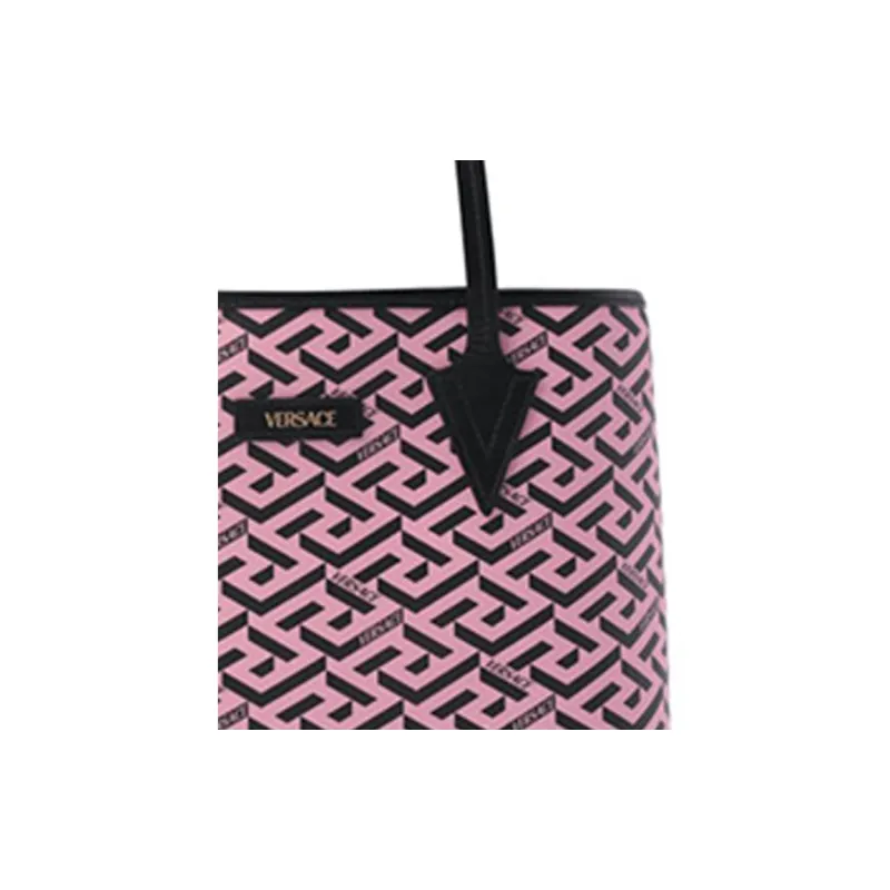 VERSACE Leather Trim Tote Bag Shopping Handbag Shoulder Bag Women's Pink-4