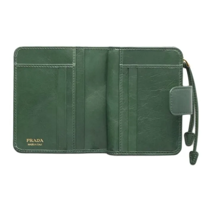 PRADA Cow Leather Wallet Small Size Women's Sage Green-3