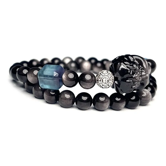 MOUNTAINS AND MANS Obsidian New Chinese Style Stackable Good Luck Beaded Bracelet Men's-1
