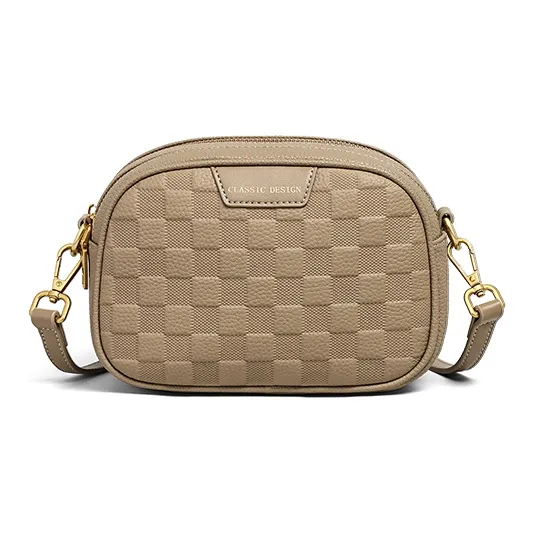 VINEY Cow Leather Shoulder Bag, Crossbody Bag, Small Square Bag Regular Women's Khaki-3