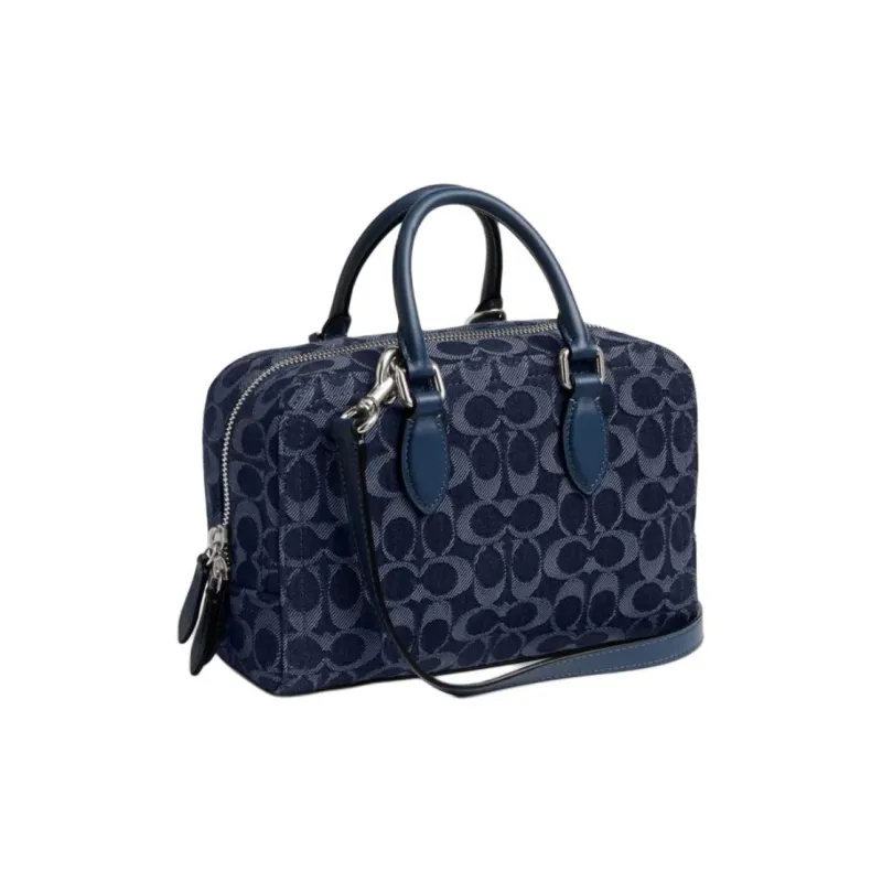 COACH Bowery Denim With Calfskin Shoulder Bag, Crossbody Bag, Handbag Medium Size Women's Dark Blue-0