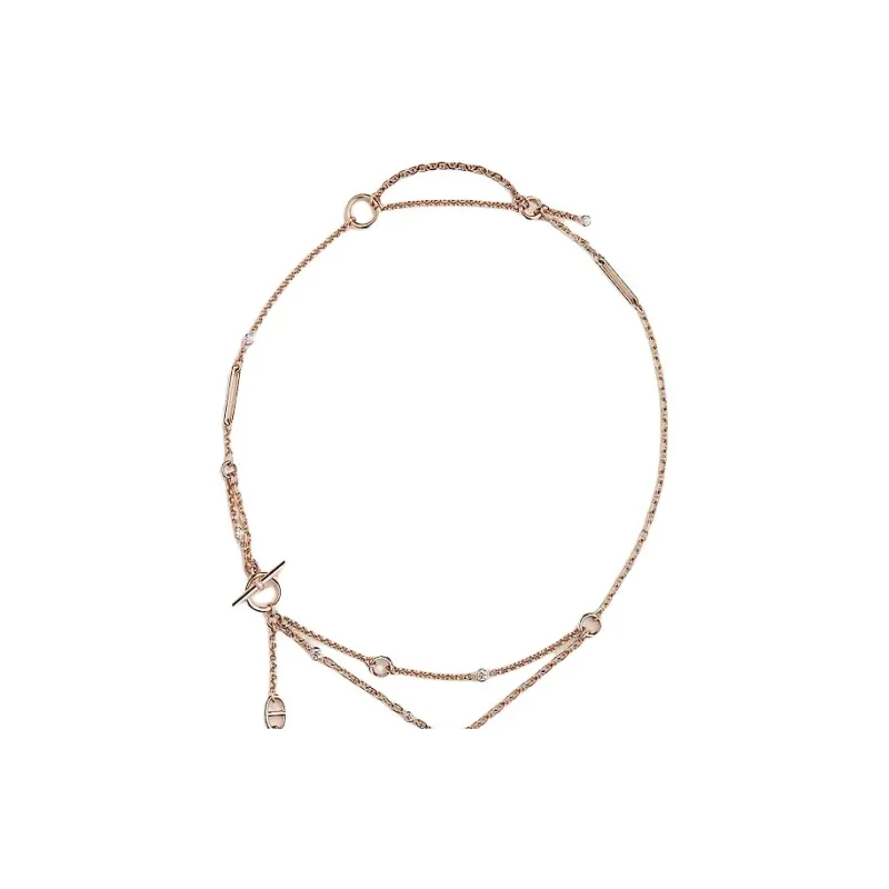HERMES Rose Gold Diamonds Necklaces Unisex Gold-2