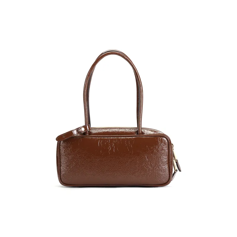 MIU MIU Naplak Lacquered Finish Sheepskin Handbag Women's Brown-5