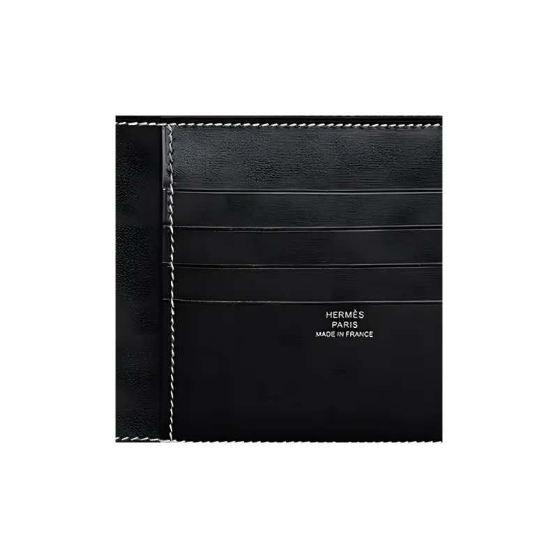 HERMES Box Leather Wallet Men's 89 Noir Black-2