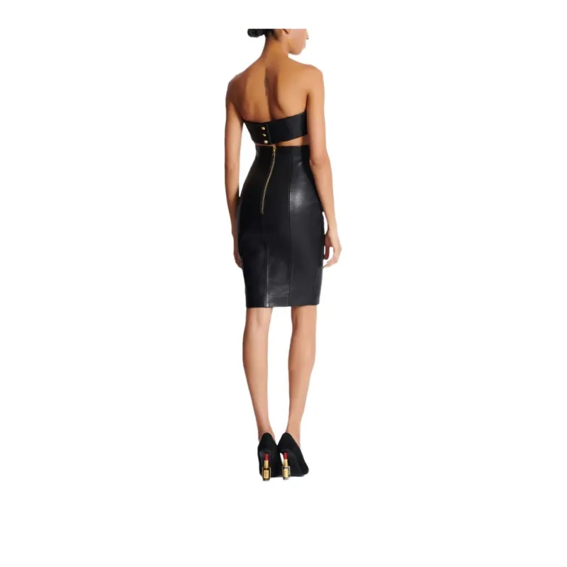 BALMAIN Strapless Leather Mini Dress-3
