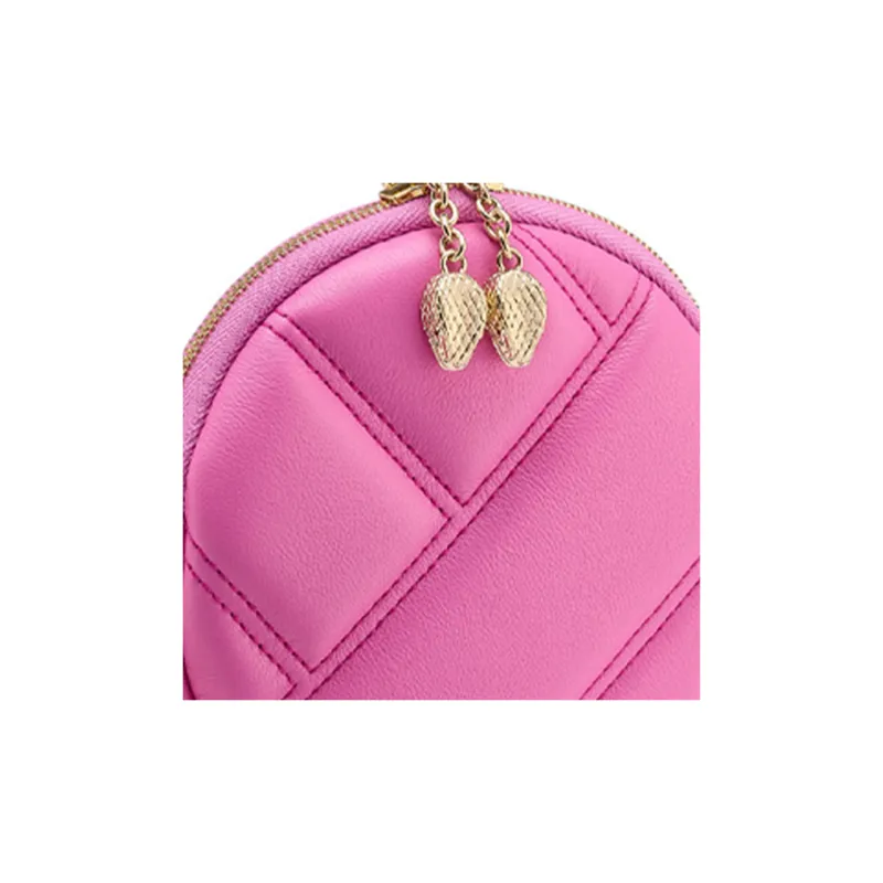 BVLGARI Serpenti Cabochon Calfskin Small Round Bag Clutch Coin Purse Crossbody Bag Mini Women's Pink-3